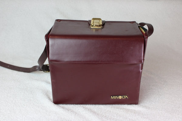 Vintage Minolta Red/Brown Leather Camera Bag - OldCamsByJens
